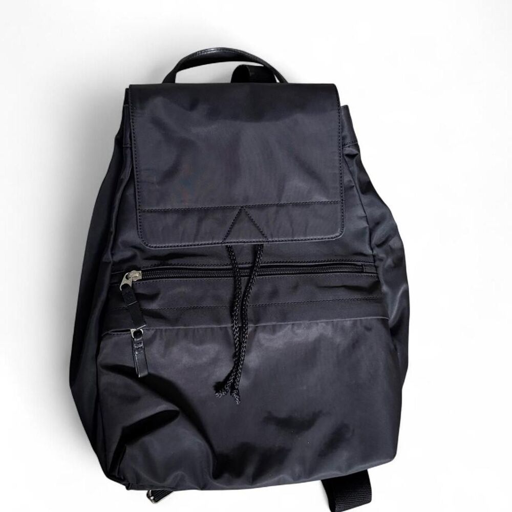 Eddie Bauer Black Nylon Backpack Drawstring Flap Utility Travel Bag 16”